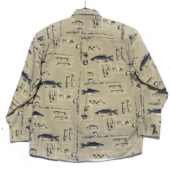 Woods and Water Outfitters Shirt Men's Large Button Up Long Sleeve Fish Motif - Picture 2 of 7